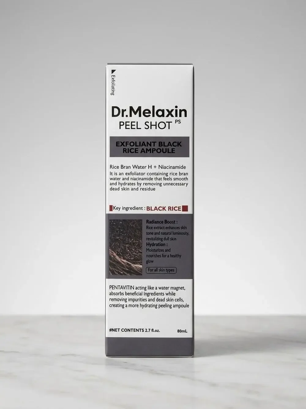 Dr. Melaxin Peel Shot Exfoliating Black Rice Ampoule 80ml, Niacinamide Sealed